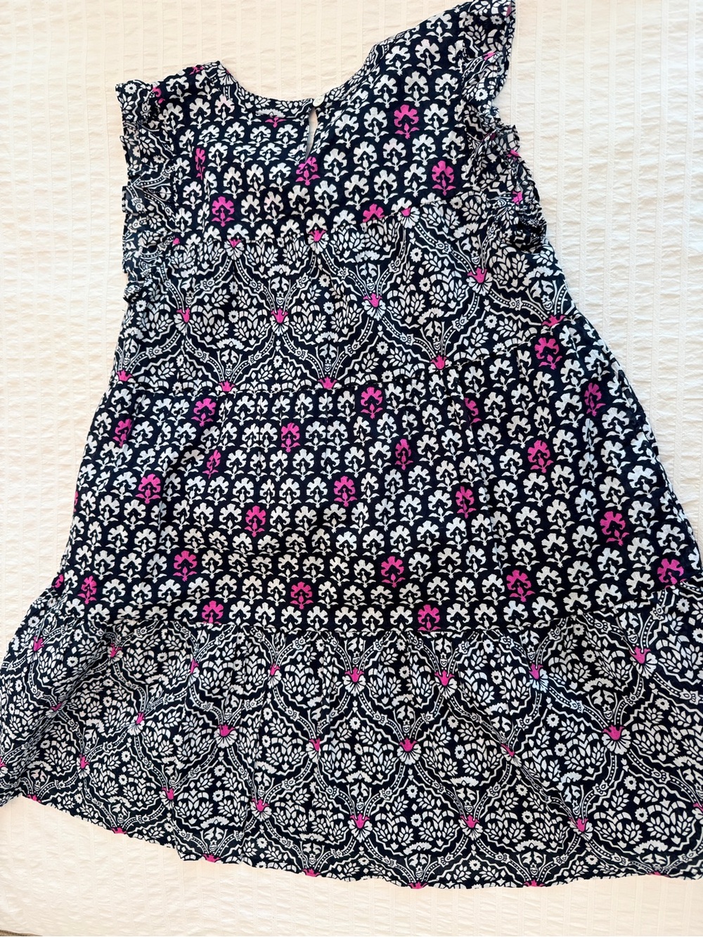 Roller Rabbit Navy, White & Pink Block Print Summer Dress. Size: 14